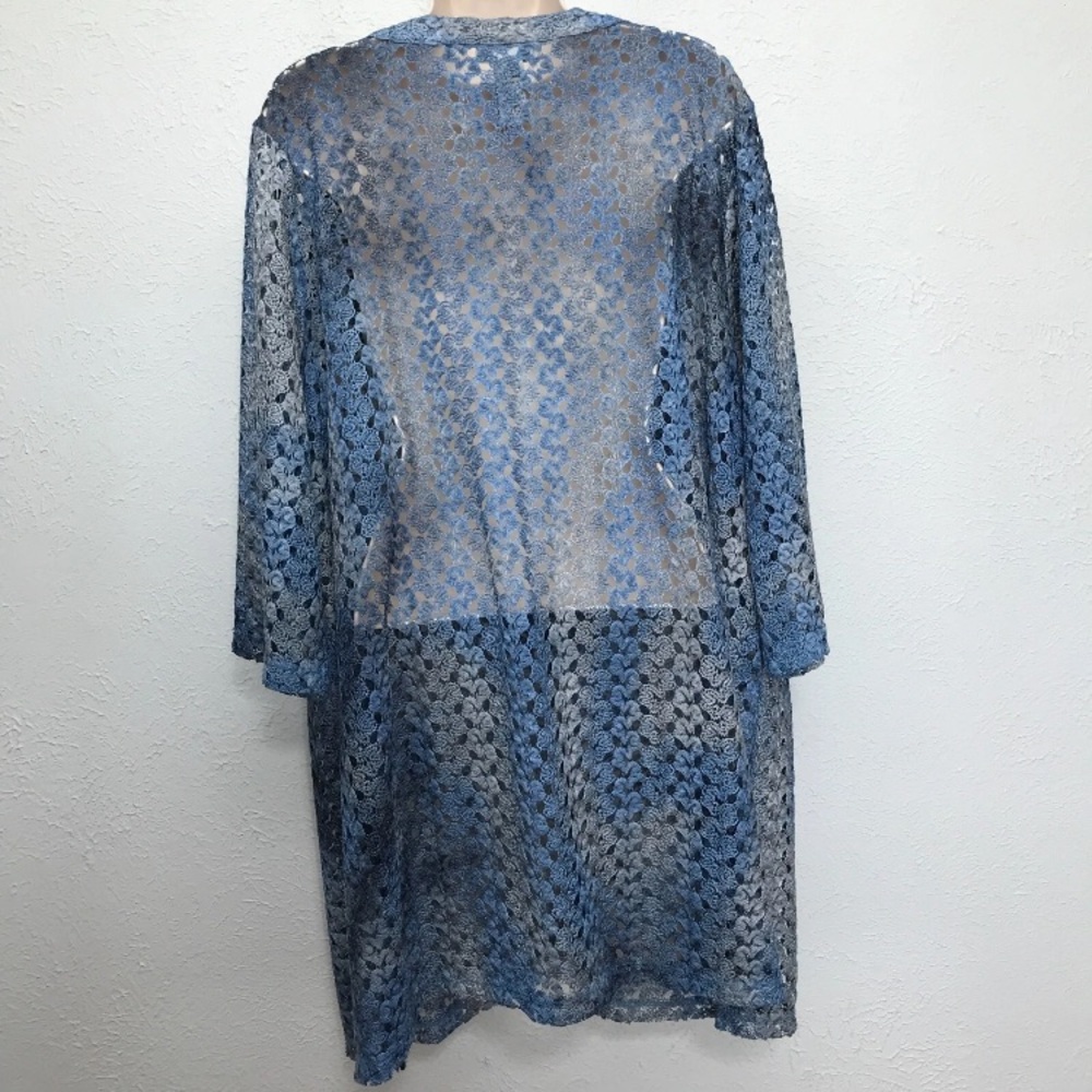 Catherines Blue Gray Crochet Tunic Open Weave Topper Size 1X Pullover 3/4 Sleeve - Picture 5 of 7